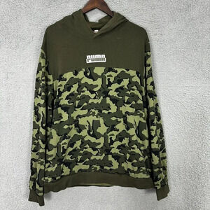 Puma sweatshirt mens XXL green camo AOP hoodie pullover‎ pockets logo gorpcore